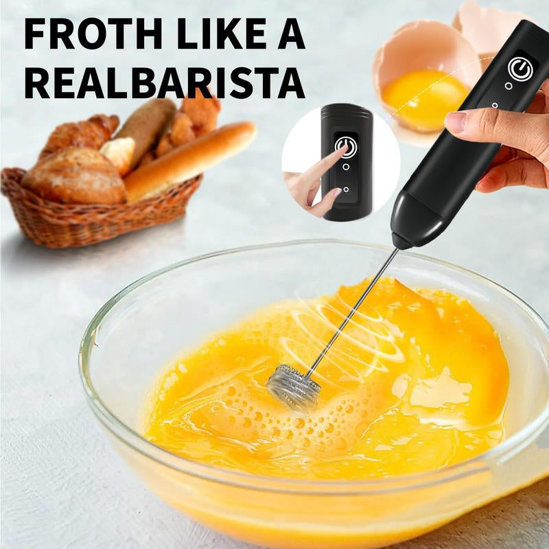 Milk Frother Rechargeable Handheld Electric Whisk Coffee Frother Mixer 3 Speed Adjustable Foam Maker Blender for Coffee Matcha Latte Cappuccino Hot Chocolate Coffee Whisk Mixing Device Egg Beater Equipment