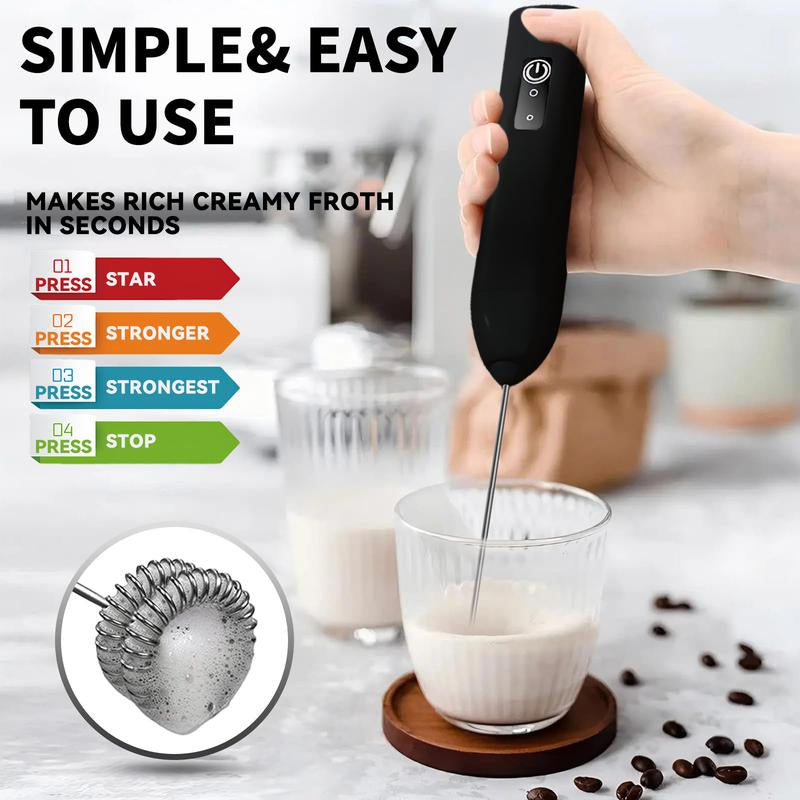 Milk Frother Rechargeable Handheld Electric Whisk Coffee Frother Mixer 3 Speed Adjustable Foam Maker Blender for Coffee Matcha Latte Cappuccino Hot Chocolate Coffee Whisk Mixing Device Egg Beater Equipment