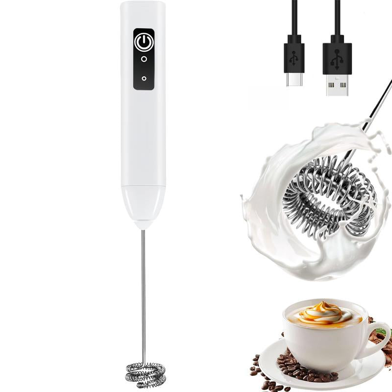 Milk Frother Rechargeable Handheld Electric Whisk Coffee Frother Mixer 3 Speed Adjustable Foam Maker Blender for Coffee Matcha Latte Cappuccino Hot Chocolate Coffee Whisk Mixing Device Egg Beater Equipment