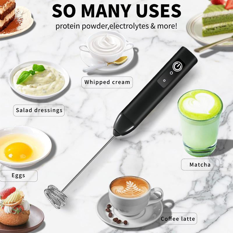 Milk Frother Rechargeable Handheld Electric Whisk Coffee Frother Mixer 3 Speed Adjustable Foam Maker Blender for Coffee Matcha Latte Cappuccino Hot Chocolate Coffee Whisk Mixing Device Egg Beater Equipment