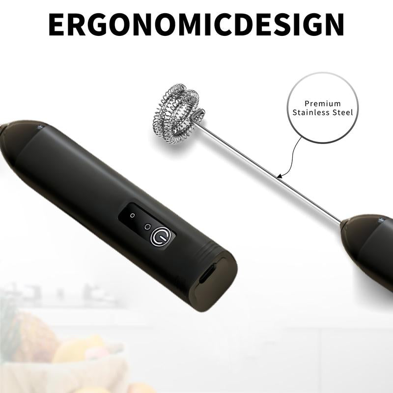 Milk Frother Rechargeable Handheld Electric Whisk Coffee Frother Mixer 3 Speed Adjustable Foam Maker Blender for Coffee Matcha Latte Cappuccino Hot Chocolate Coffee Whisk Mixing Device Egg Beater Equipment