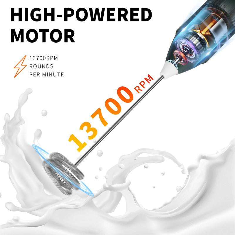 Milk Frother Rechargeable Handheld Electric Whisk Coffee Frother Mixer 3 Speed Adjustable Foam Maker Blender for Coffee Matcha Latte Cappuccino Hot Chocolate Coffee Whisk Mixing Device Egg Beater Equipment